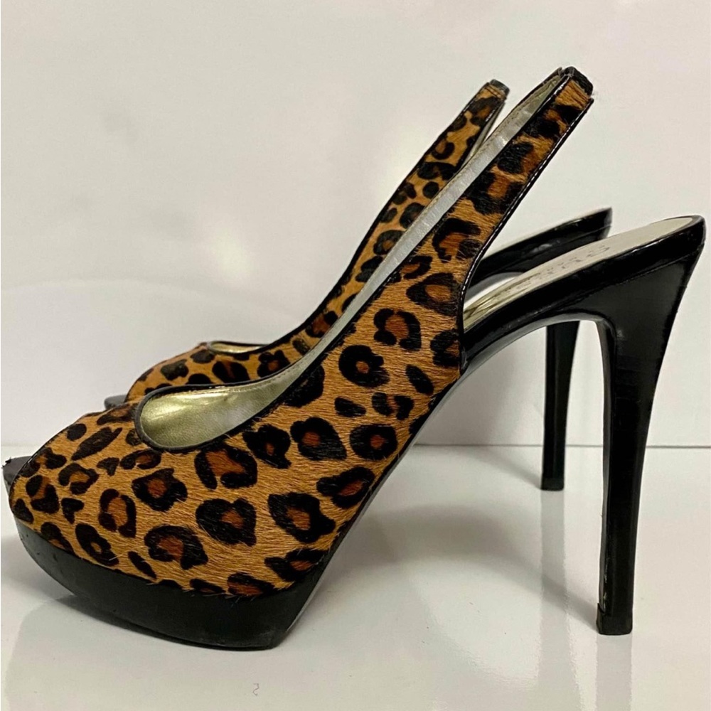 GUESS Size 6 Cheetah Leopard Print Slingback Open Toe Platform Pumps Heels Shoes